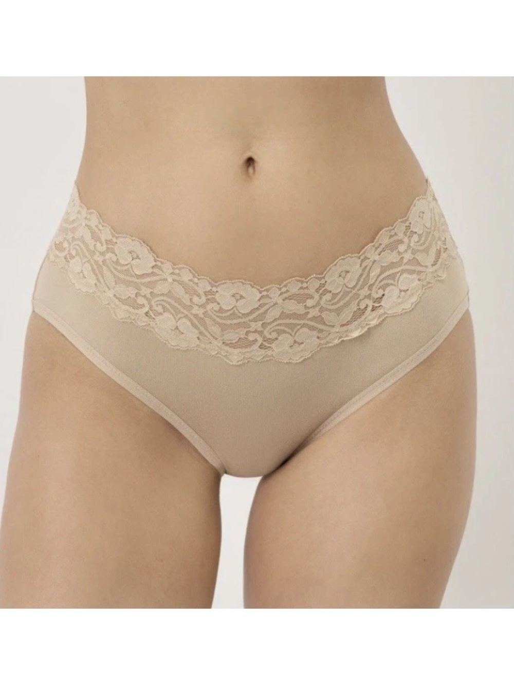 Pact Lace-Trim Cotton Blend Ladies Briefs in Beige